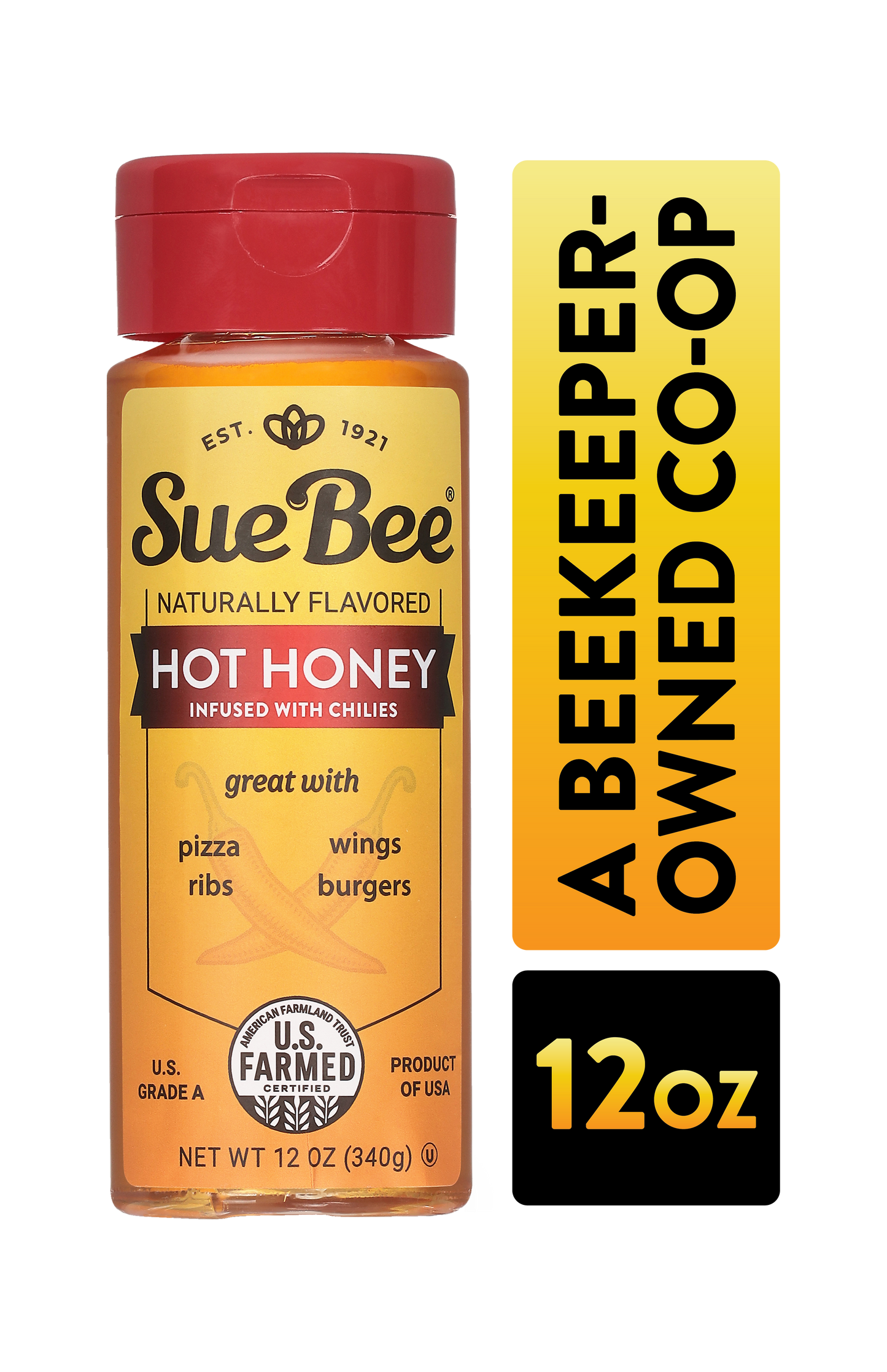 Sue Bee Infusions Hot Honey, 12 Ounce Sue Bee Chili Infused Hot Honey For Ribs, Wings, Burgers