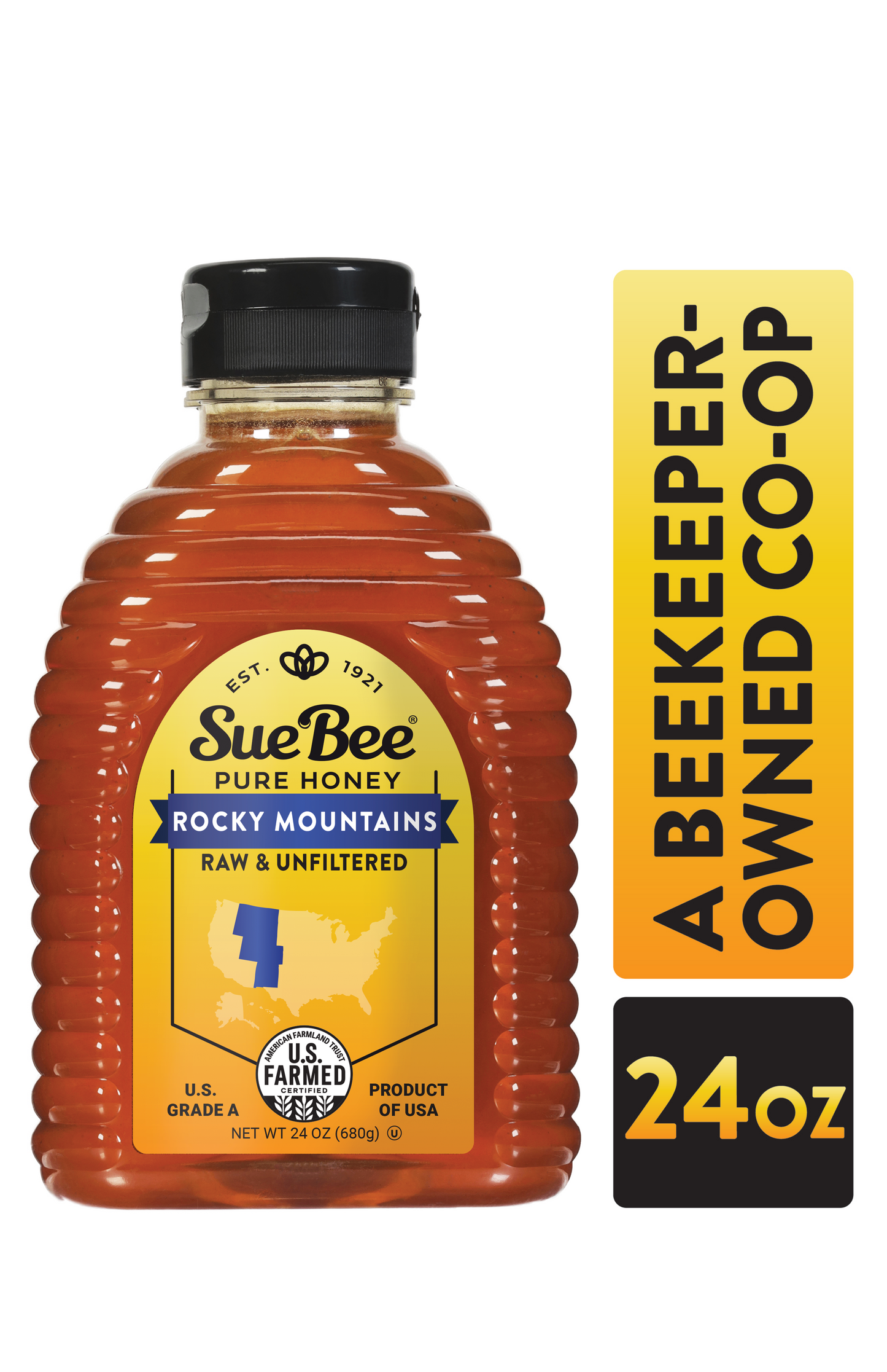 Sue Bee Honey Regional Rocky Mountains USA Honey, Strained, Unfiltered Beekeeper-Owned Co-op Honey, 24-Ounce