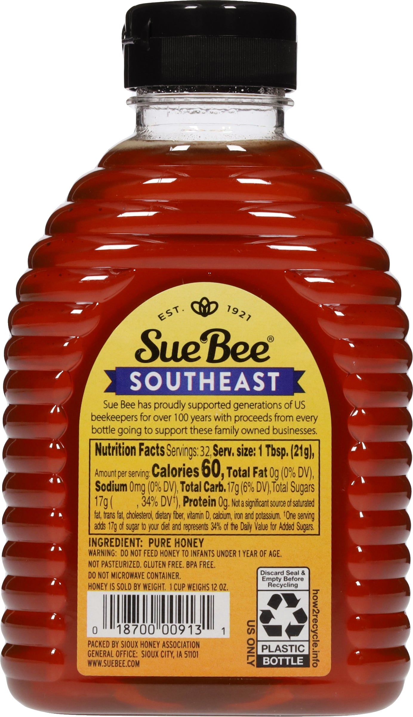 Sue Bee Honey Regional Southeast USA Honey, Strained, Unfiltered Beekeeper-Owned Co-op Honey, 24-Ounce