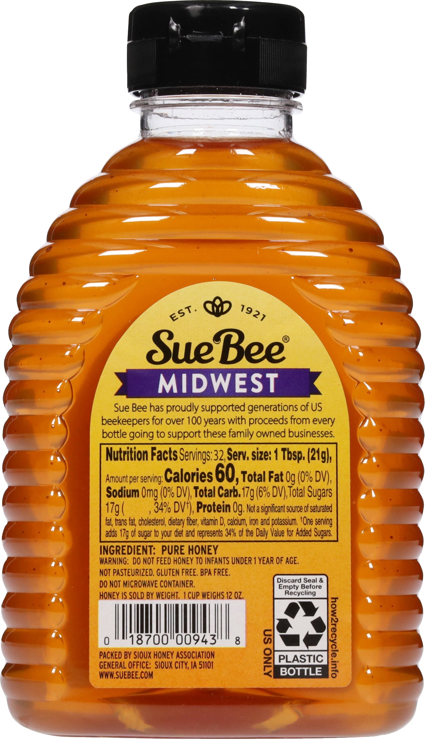 Sue Bee Honey Regional Midwest USA Honey, Strained, Unfiltered Beekeeper-Owned Co-op Honey, 24-Ounce