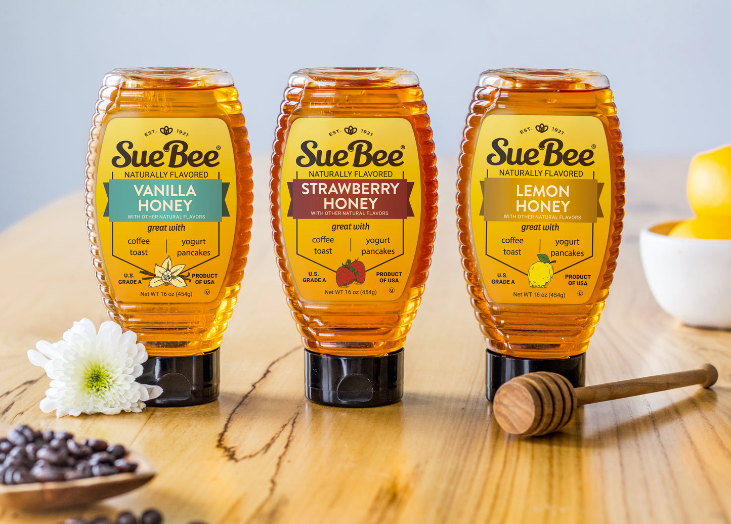 Sue Bee Infusions Lemon Flavored Honey, 16 Ounce Sue Bee Lemon Infused Honey For Tea and Water, Salads, USA Honey