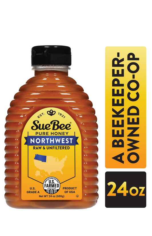 Sue Bee Honey Regional Northwest USA Honey, Strained, Unfiltered Beekeeper-Owned Co-op Honey, 24-Ounce