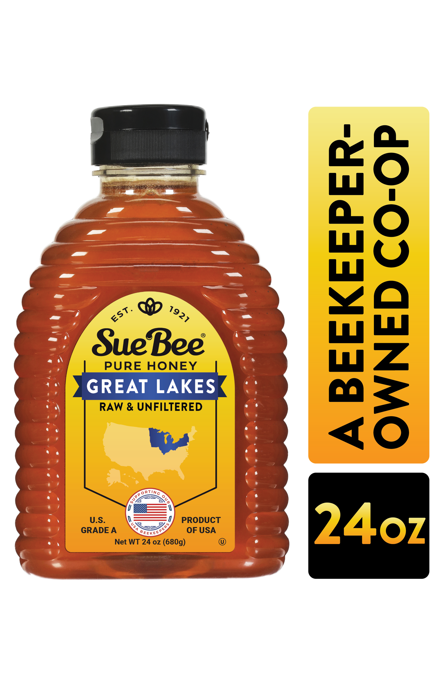 Sue Bee Honey Regional Great Lakes USA Honey, Strained, Unfiltered Beekeeper-Owned Co-op Honey, 24-Ounce