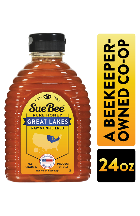 Sue Bee Honey Regional Great Lakes USA Honey, Strained, Unfiltered Beekeeper-Owned Co-op Honey, 24-Ounce