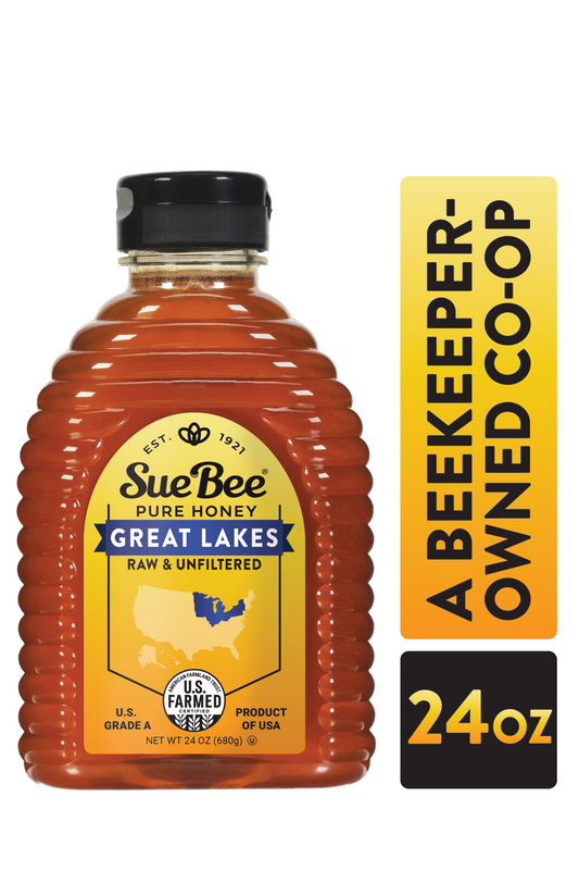 Sue Bee Honey Regional Great Lakes USA Honey, Strained, Unfiltered Beekeeper-Owned Co-op Honey, 24-Ounce