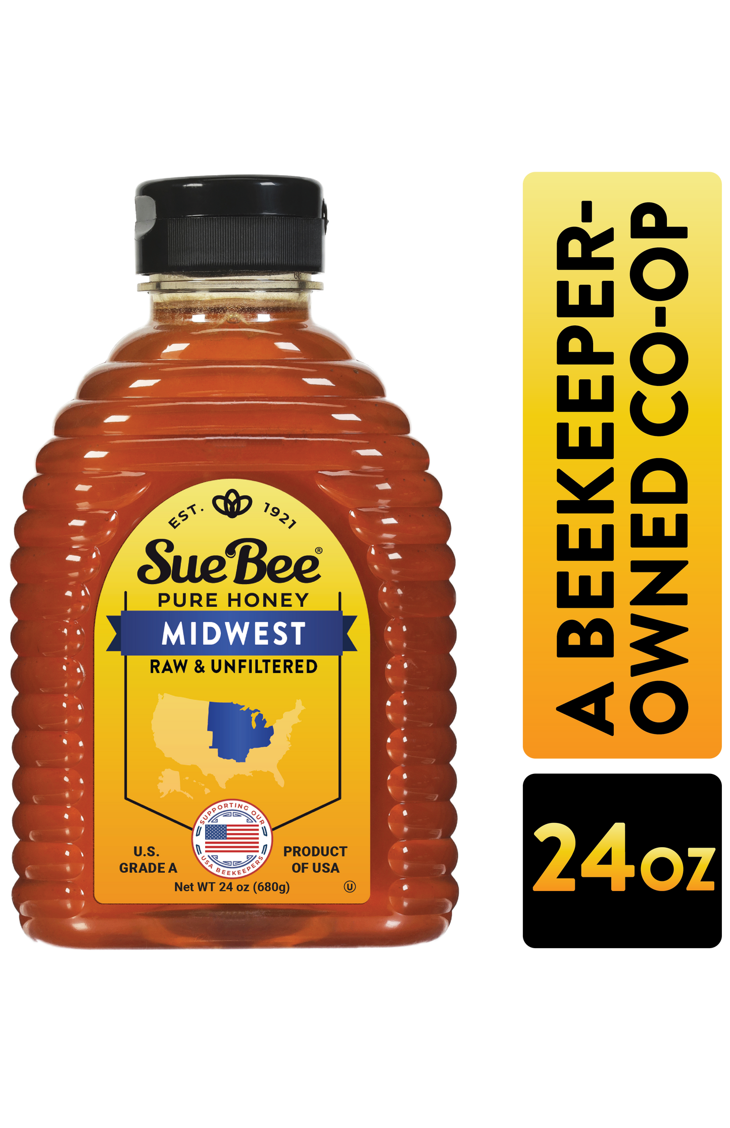 Sue Bee Honey Regional Midwest USA Honey, Strained, Unfiltered Beekeeper-Owned Co-op Honey, 24-Ounce