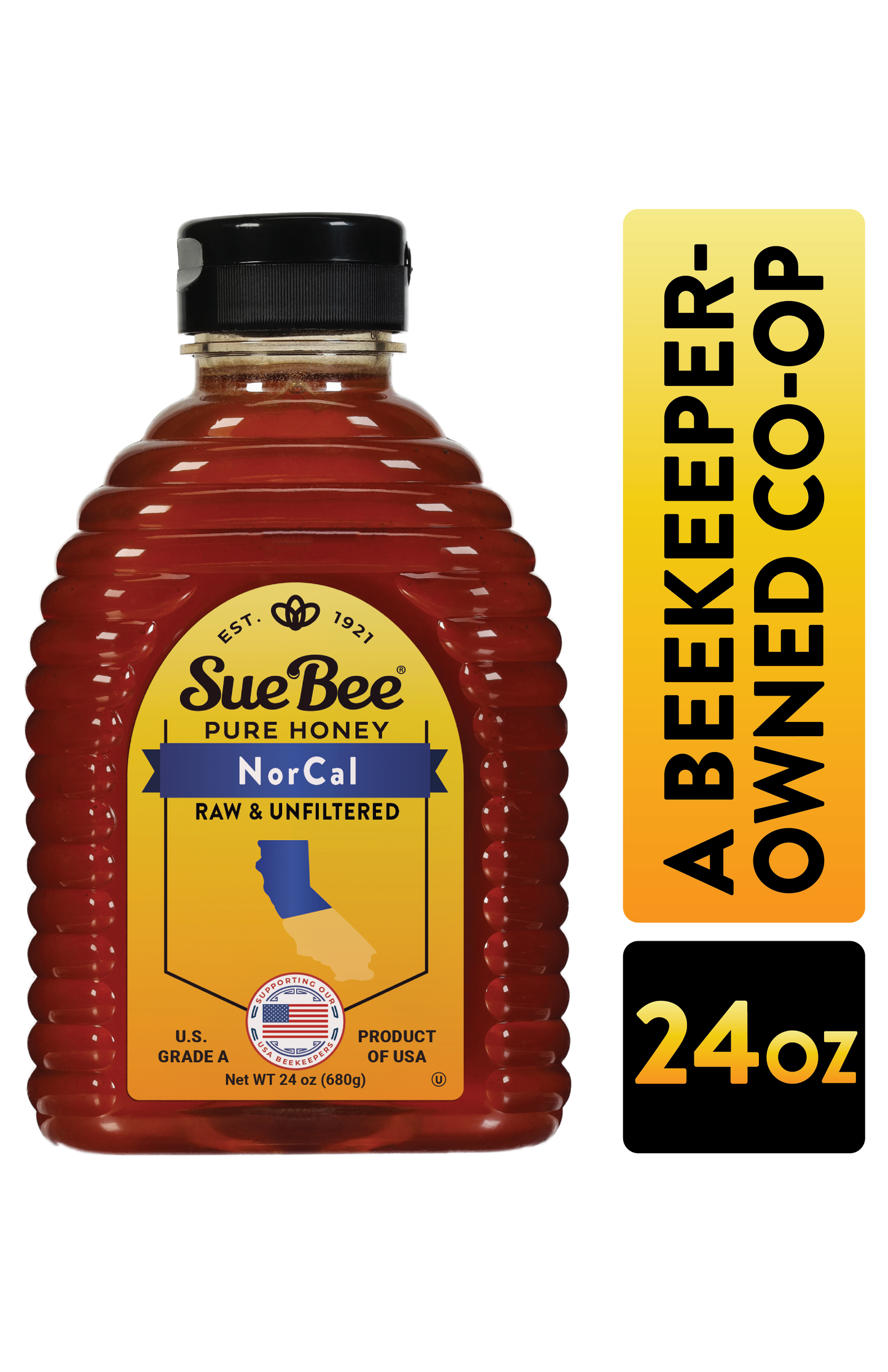 Sue Bee Honey Regional Northern California Honey, Strained, Unfiltered Beekeeper-Owned Co-op Honey, 24-Ounce