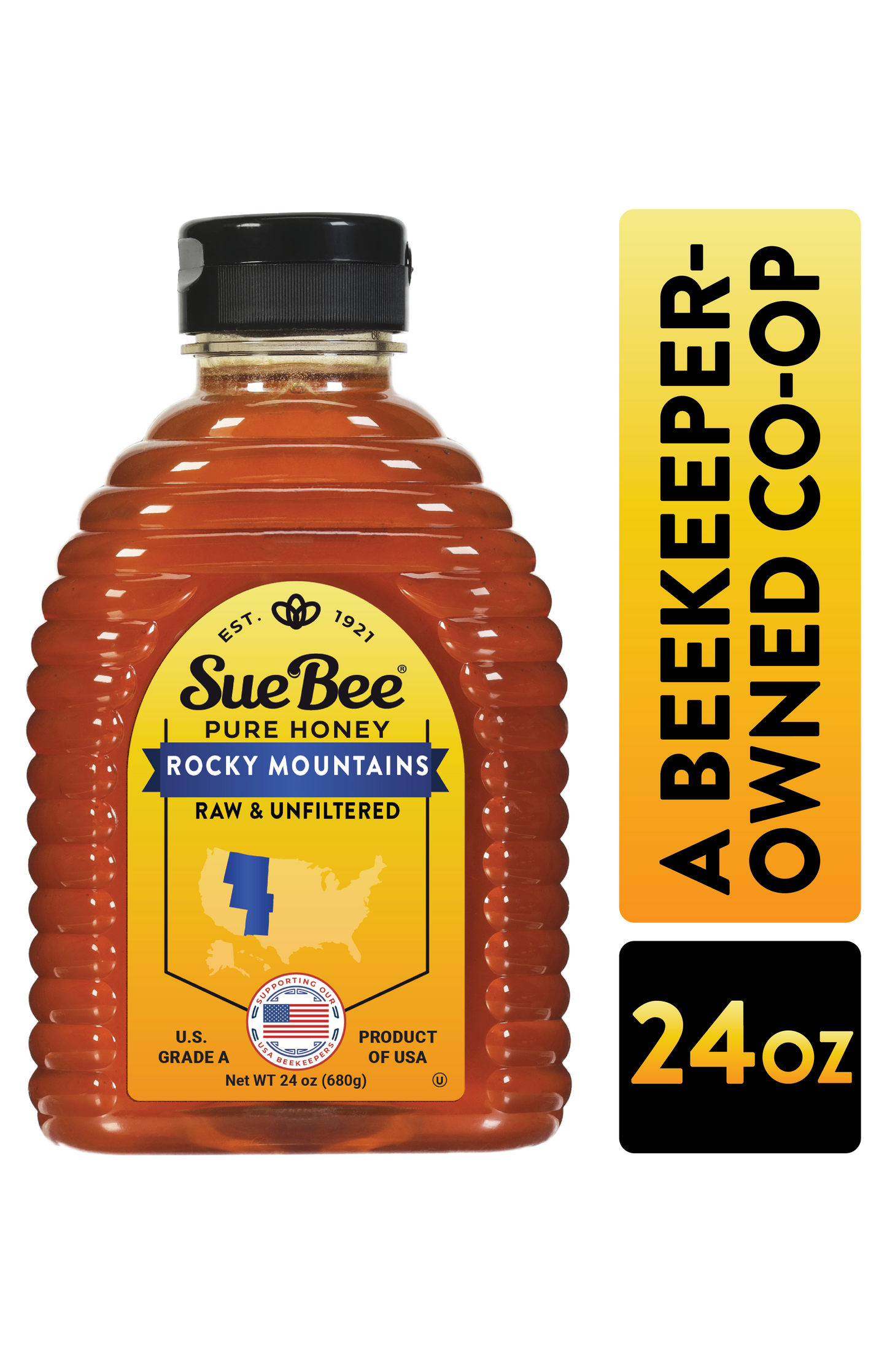 Sue Bee Honey Regional Rocky Mountains USA Honey, Strained, Unfiltered Beekeeper-Owned Co-op Honey, 24-Ounce