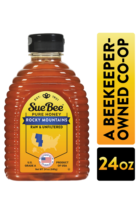 Sue Bee Honey Regional Rocky Mountains USA Honey, Strained, Unfiltered Beekeeper-Owned Co-op Honey, 24-Ounce