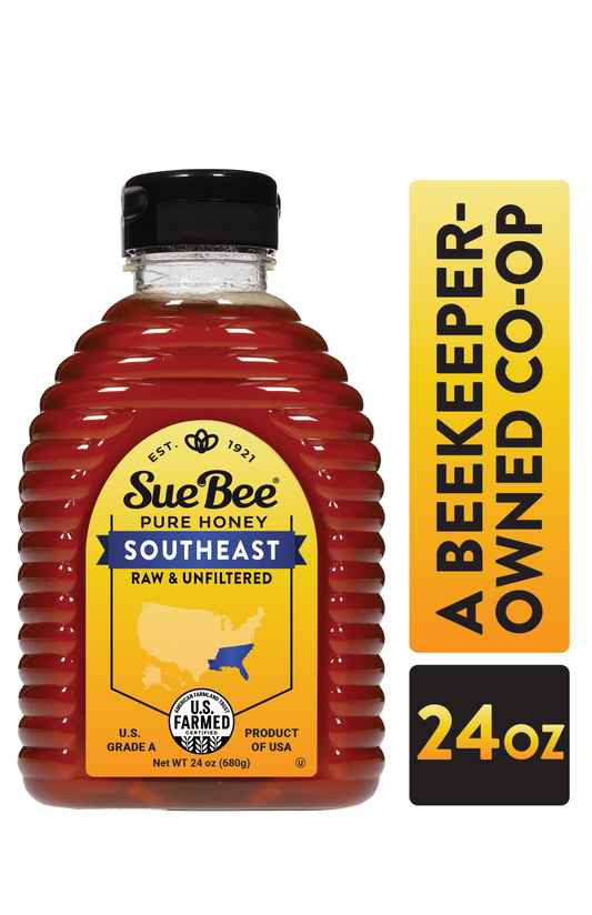 Sue Bee Honey Regional Southeast USA Honey, Strained, Unfiltered Beekeeper-Owned Co-op Honey, 24-Ounce
