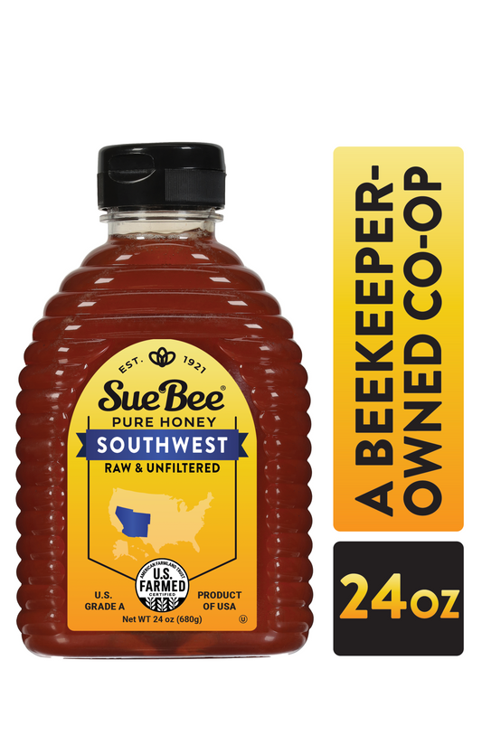 Sue Bee Honey Regional Southwest USA Honey, Strained, Unfiltered Beekeeper-Owned Co-op Honey, 24-Ounce