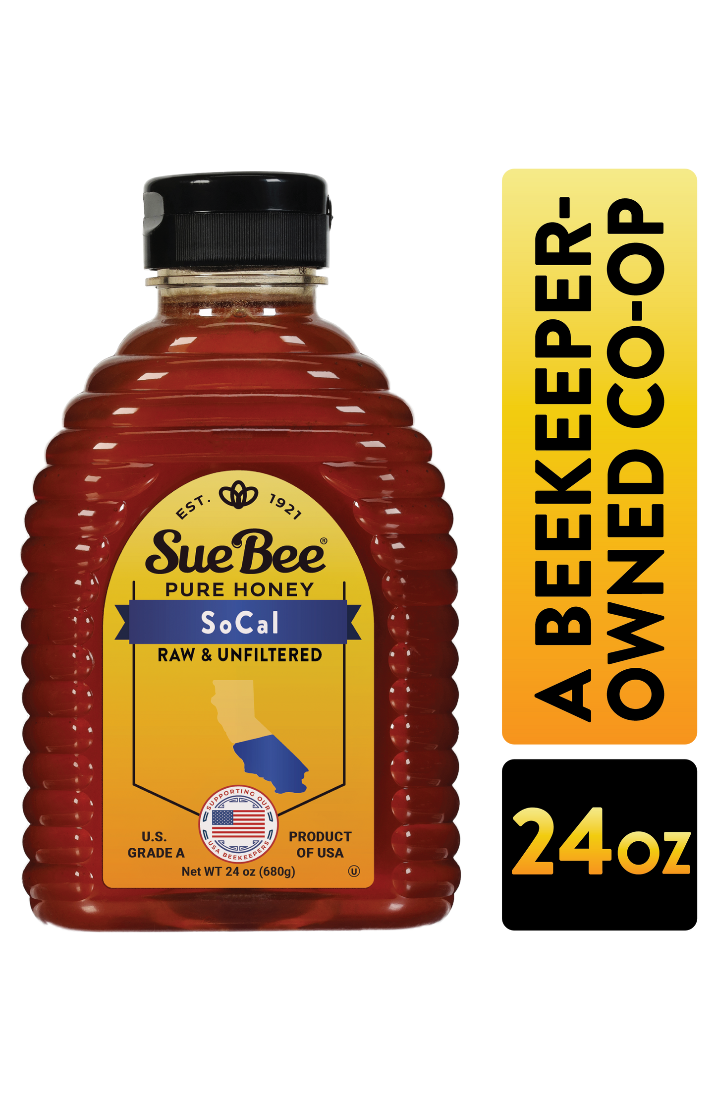 Sue Bee Honey Regional Southern California Honey, Strained, Unfiltered Beekeeper-Owned Co-op Honey, 24-Ounce