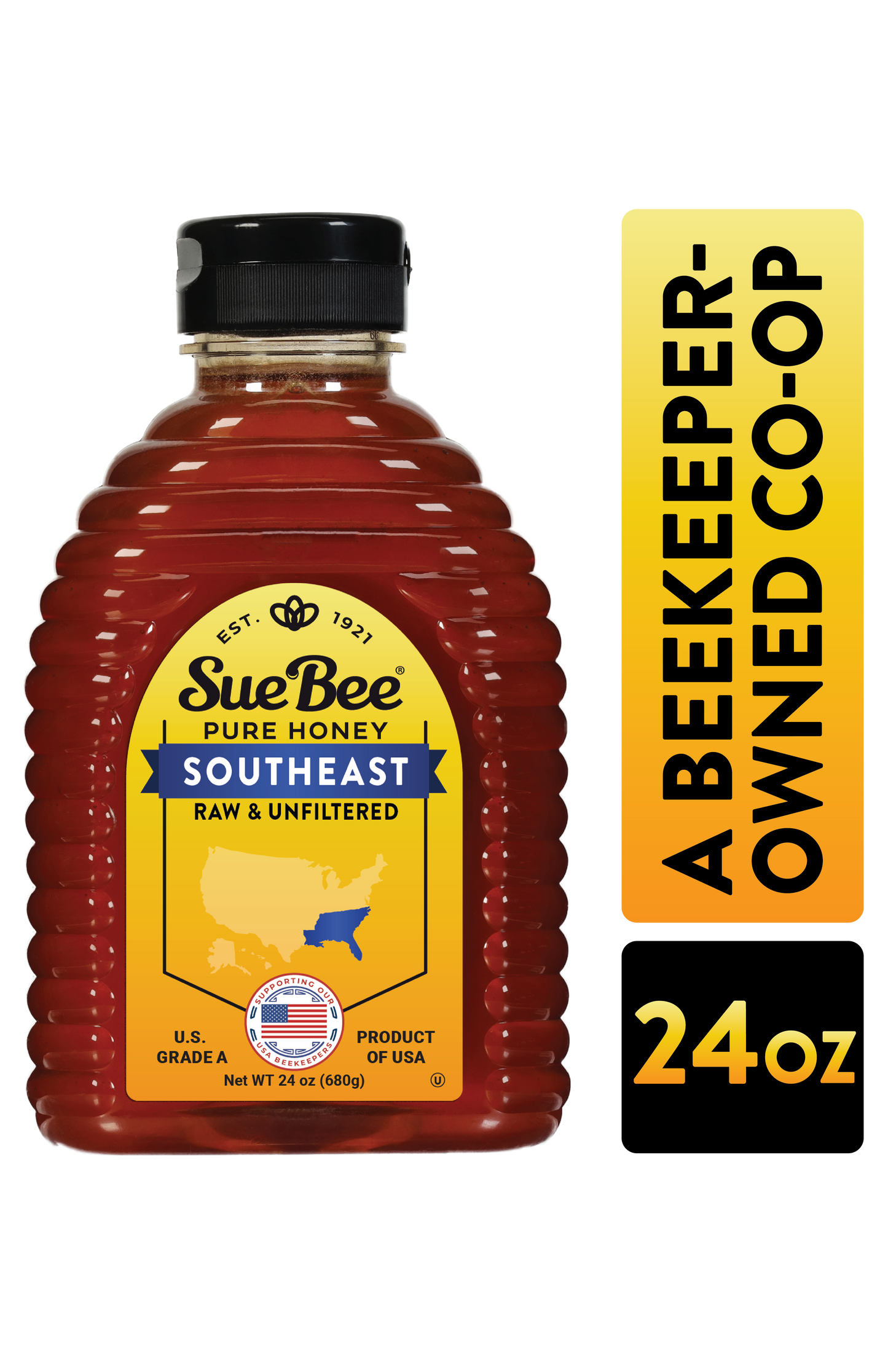 Sue Bee Honey Regional Southeast USA Honey, Strained, Unfiltered Beekeeper-Owned Co-op Honey, 24-Ounce