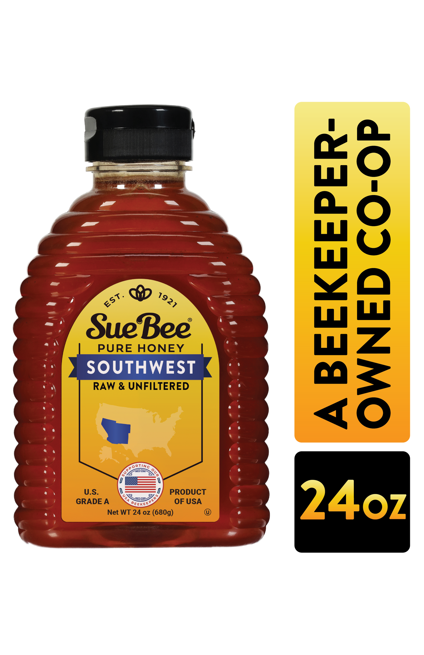 Sue Bee Honey Regional Southwest USA Honey, Strained, Unfiltered Beekeeper-Owned Co-op Honey, 24-Ounce