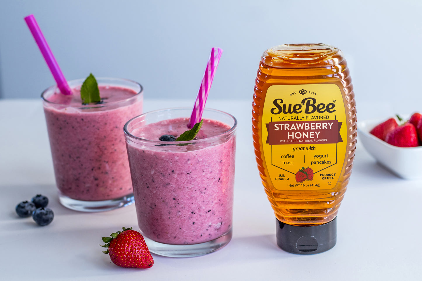 Sue Bee Infusions Strawberry Flavored Honey, 16 Ounce Sue Bee Strawberry Infused Honey For Waffles, Toast, Salads, USA Honey