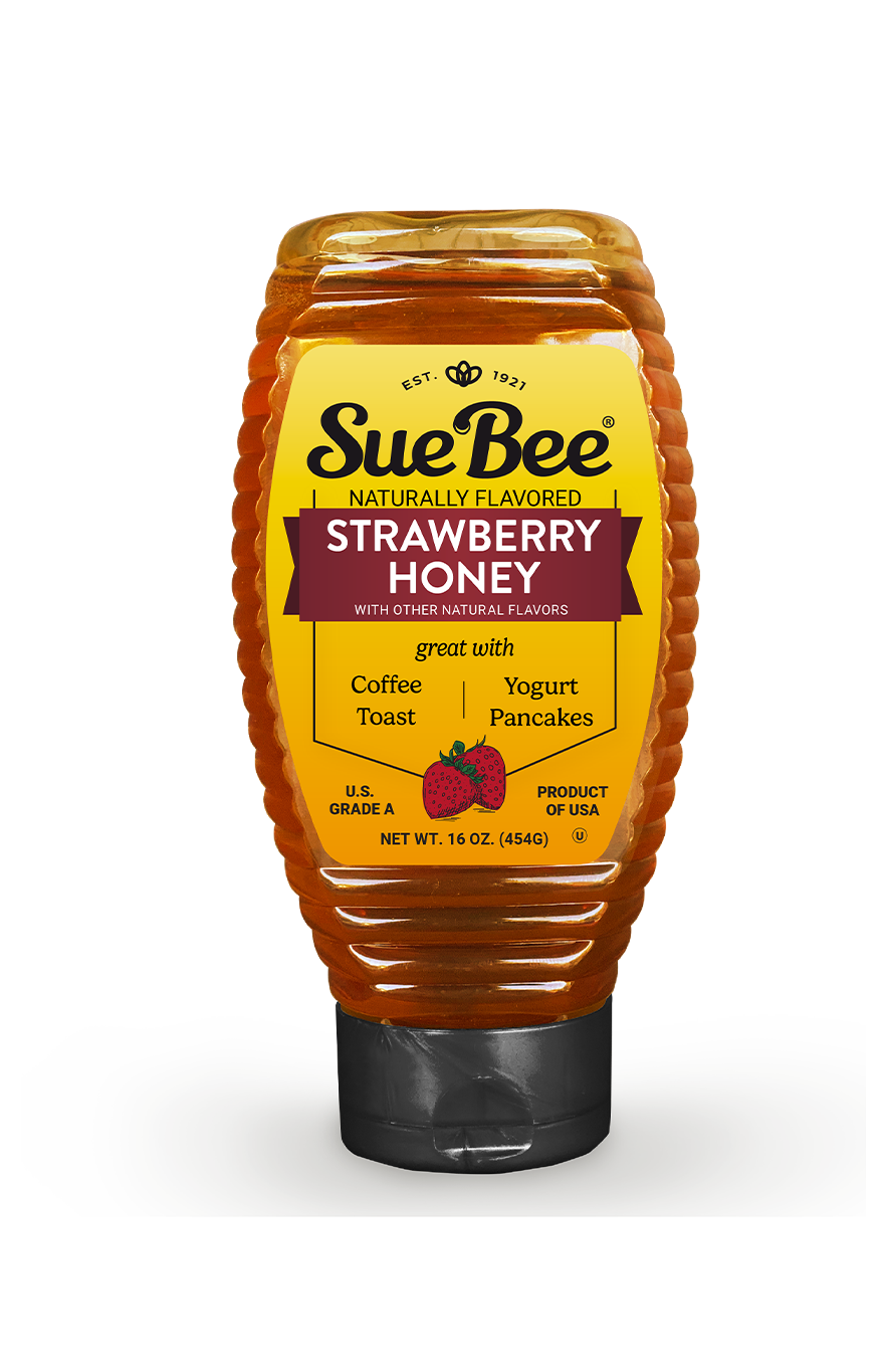 Sue Bee Infusions Strawberry Flavored Honey, 16 Ounce Sue Bee Strawberry Infused Honey For Waffles, Toast, Salads, USA Honey